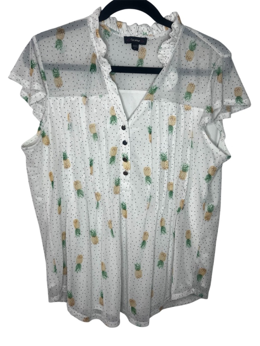 Cocomo White Pineapple Print Ruffle V-Neck Blouse
